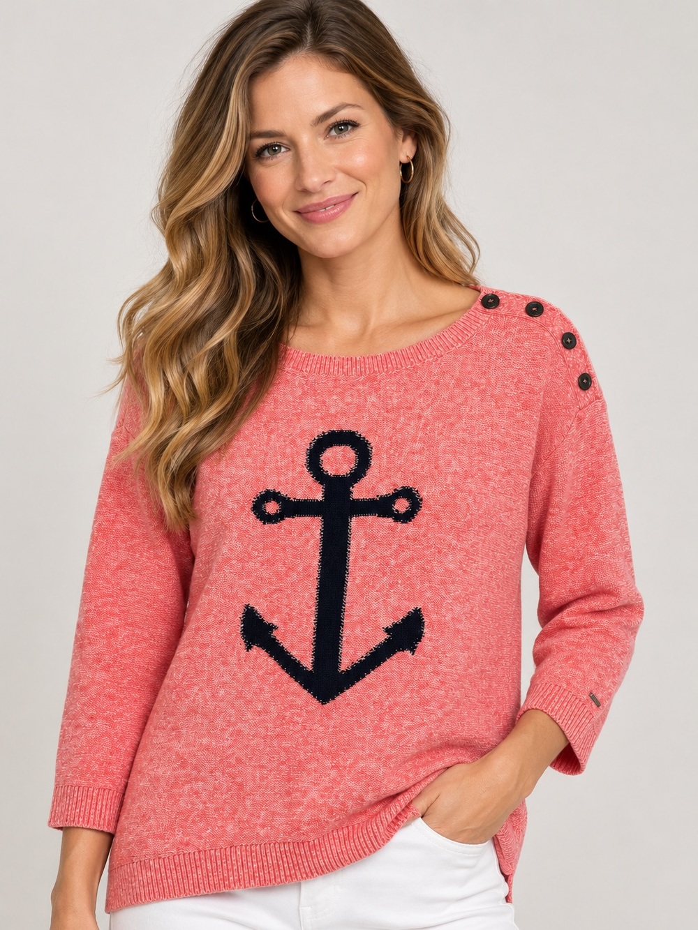 Tommy Hilfiger Coral Anchor 100% Cotton Nautical Sweater M